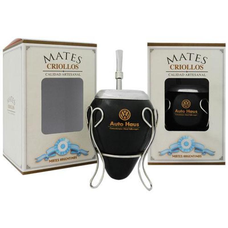 Mate De Calabaza Con Virola Bombilla Acero Inox Grabado C/Caja