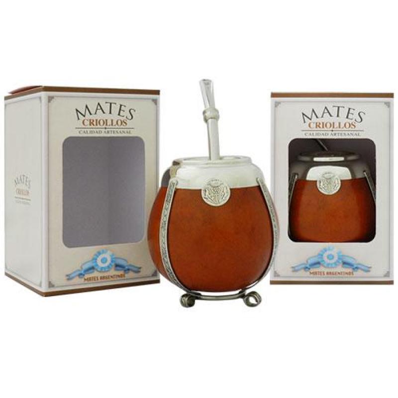 Mate De Calabaza Virola, Dije y Alambre Alpaca Grabado Con Caja