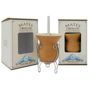 Mate De Calabaza Bocon Sin Virola Bombilla Acero Plana Grabado C/Caja