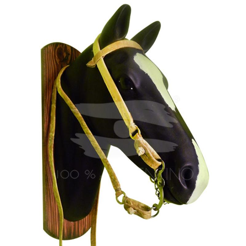 Cabeza De Caballo Con Cabezada,Freno y Rienda En Cuero Crudo Clasica