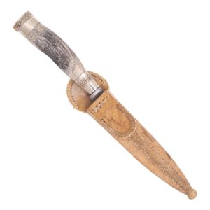 Cuchillo Ciervo y Alpaca 14Cm Acero Inox Vaina Cuero Crudo