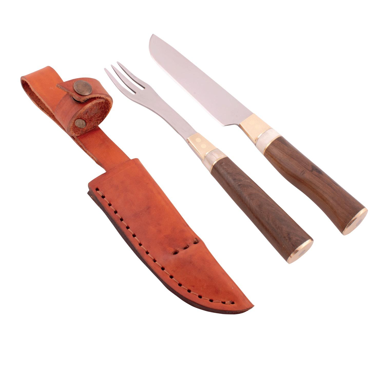 Juego Trinchar Doble Madera Combinado 11Cm Acero Inox Vaina Vaqueta