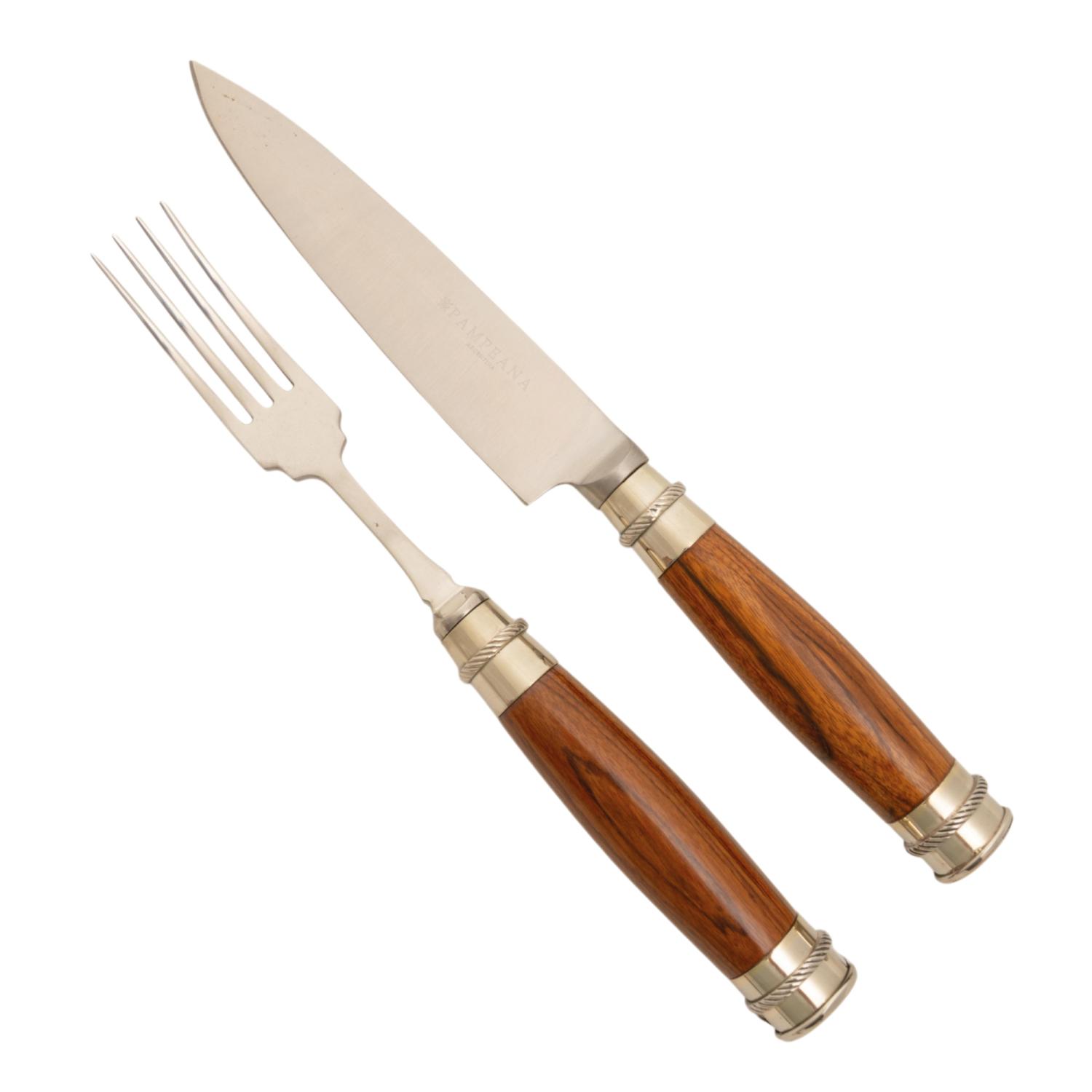 Juego De Cubiertos Linea Fina Madera Con Alpaca 2 Virolas Soaje Labrada 12 Piezas En Caja De Madera Cedro Lustrado, Pampeana - Imagen 3