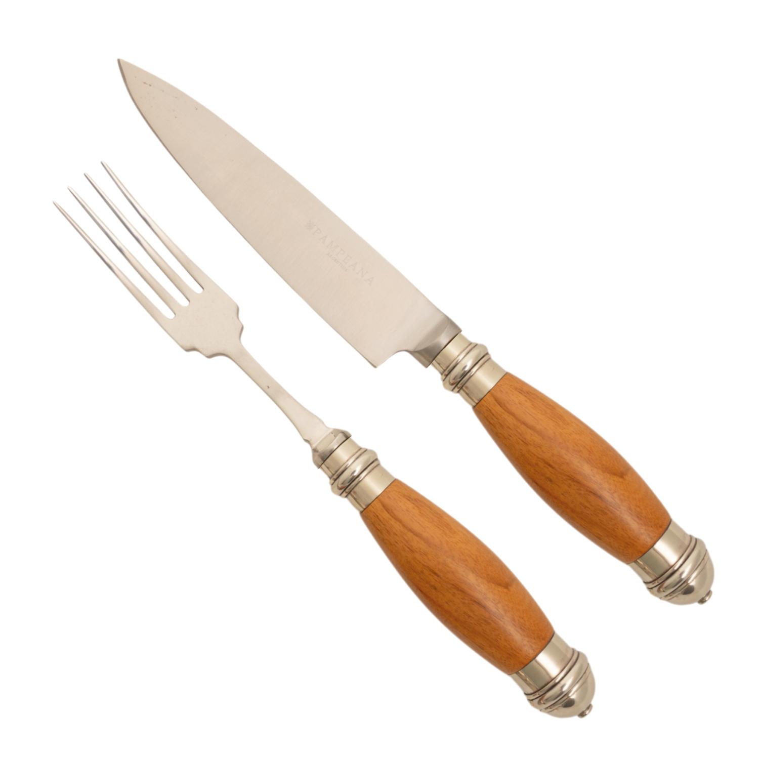 Juego De Cubiertos Linea Fina Madera Con Alpaca 2 Virolas Soaje Labrada 12 Piezas En Caja De Madera Cedro Lustrado, Pampeana - Imagen 3