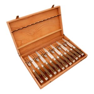 Juego De Cubiertos Linea Fina Madera Con Alpaca Soaje 12 Piezas En Caja De Madera Cedro Lustrado, Estilo ESENCIA PLATERO