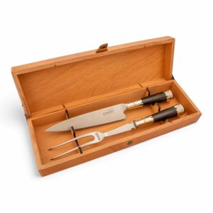 Juego De Cubiertos Individual Cuchillo Y Tenedor De 18 Cm Madera Y Alpaca En Caja Madera Fina Cedro Lustrado, Estilo SERRANO ESPECIAL