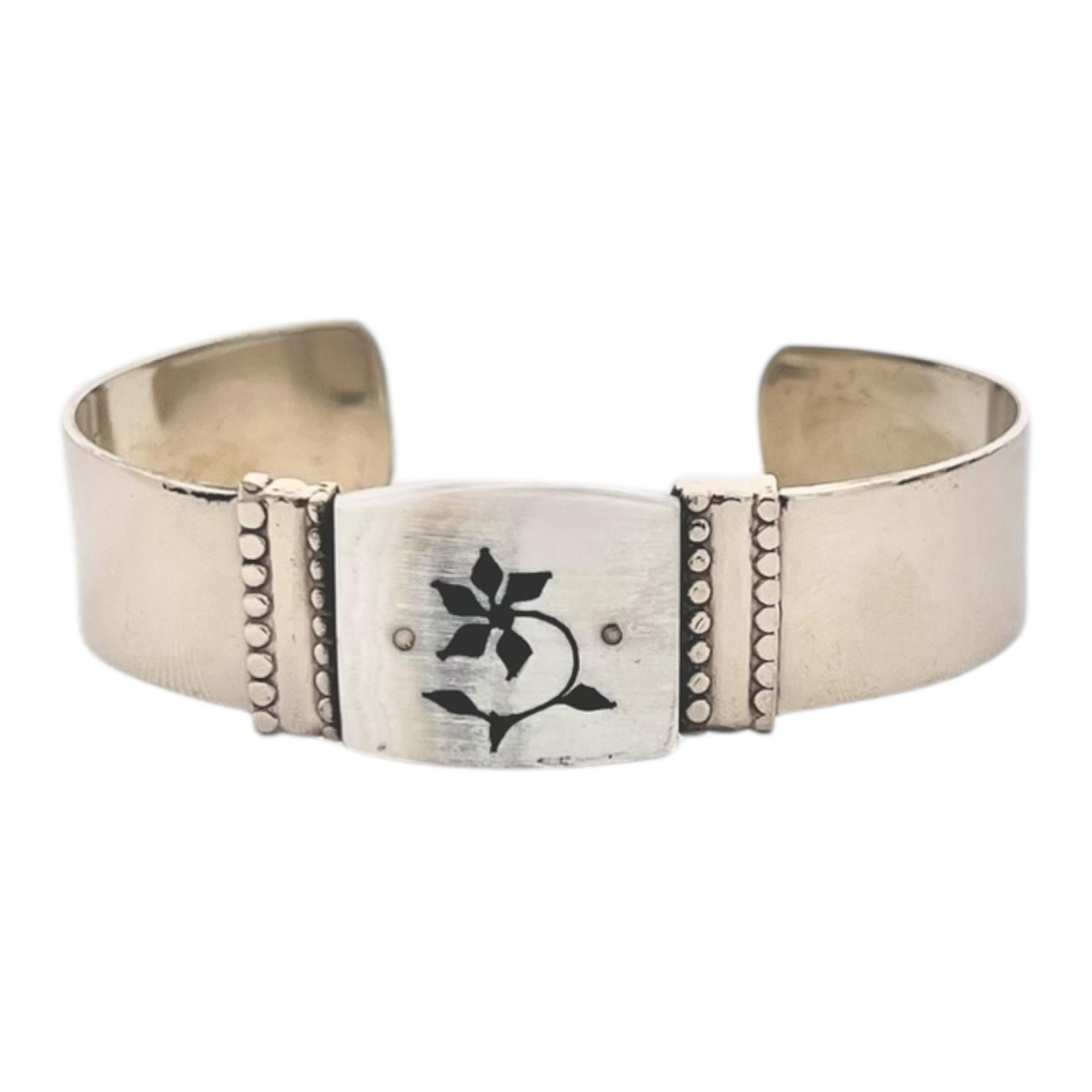 Pulsera Ancha De Alpaca Calada En Asta - Imagen 2