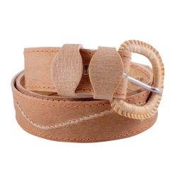 Cinto De Cuero Crudo Tejido Borde y Centro