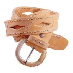 Cinto De Cuero Crudo Rombos Tejido En Centro